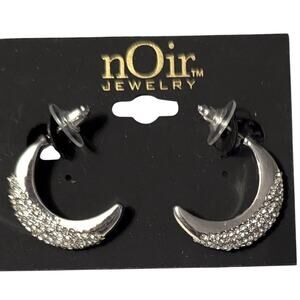 Silver Crescent Moon Earrings with Cubic Zirconia by nOir